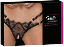 Cottelli Collection - luxus, nyitott, gyűrűs tanga (fekete) (23222501111) - sexshopcenter