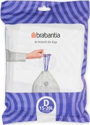 Brabantia PerfectFit szemeteszsák, D méret, 15-20L, visszazárható adagoló csomag, 40 zsák/csomag (138164)