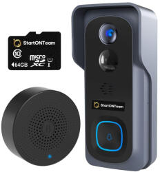 StartONTeam VideoInterfon SMART Wifi cu App Control, Senzor Miscare Notificare pe Telefon, Night Vision, Infrarosu, Gri (EA-016)