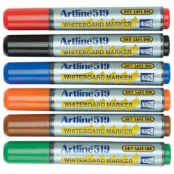 Artline Marker pentru tabla de scris ARTLINE 519, Dry safe ink, varf tesit 2.0-5.0mm, 6 culori/set (EK-519/6W)
