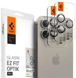 Spigen Folie de protectie Camera spate Spigen EZ FIT pentru Apple iPhone 15 Pro Max / 15 Pro, Sticla Securizata, Full Glue, Set 2 bucati, Gri AGL07163