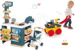 Smoby Set magazin electronic cu cântar și scaner Super Market cu cărucior de tras Smoby atelier și unelte de lucru (SM350239-24)