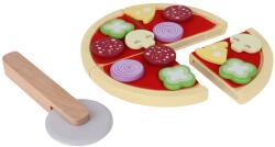 ECOTOYS Fa pizzaszeletelő játék pizzás dobozzal, szeletelővel, 17.5 cm, színes készlet kartondobozban