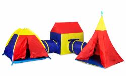  5 az 1-ben sátor rendszer alagutakkal, 3 különböző méretű sátor, kék-sárga-piros