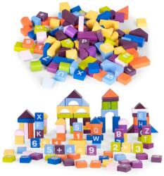 Eco Toys Fa építőkocka készlet számokkal, betűkkel, 108 db, színes