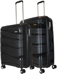 BONTOUR Flow fekete 4 kerekű közepes bőrönd és nagy bőrönd (130646-Black-M-L)