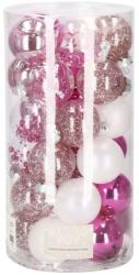 SPRINGOS 30 db-os karácsonyi gömb készlet, 6 cm-es, rózsaszín, fehér (CA0889)