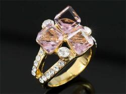 Arannyal bevont 3 kockás gyűrű rózsaszín Swarovski kristályokkal #7 (0874. ) (XR170-7)