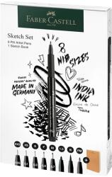 Faber-Castell Marker cerneala negru FABER-CASTELL Pitt Artist Pen, 8 buc/set si sketchbook, FC267102