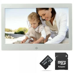 KRASSUS Rama foto digitala din aluminiu 8 inch LCD, 1080p, mp3 player, video player, cu telecomanda, argintiu + card de memorie microSD 16GB si adaptor (DIGIRAM019)