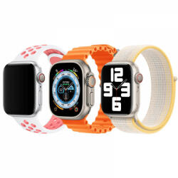 krasscom Set 3 curele Apple Watch 3 / 4 / 5 / 6 / 7 / 8 / SE series 38 / 40 / 41 mm, silicon, nylon, roz-alb, portocaliu, starlight (CUFIS135)