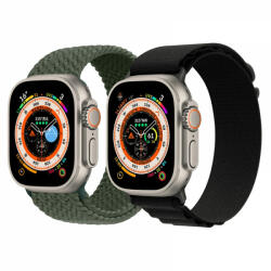 krasscom Set 2 curele Apple Watch Ultra/ 3 / 4 / 5 / 6 / 7 / 8 / SE series 42 / 44 / 45 / 49 mm, nylon, verde, negru (CUFIS159)
