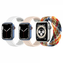 krasscom Set 3 curele Apple Watch 3 / 4 / 5 / 6 / 7 / 8 / SE series 38 / 40 / 41 mm, silicon, nylon, multicolor, alb, roz deschis (CUFIS137)