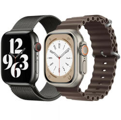krasscom Set 2 curele Apple Watch Ultra/ 3 / 4 / 5 / 6 / 7 / 8 / SE series 42 / 44 / 45 / 49 mm, silicon, otel inoxidabil, negru, gri (CUFIS157)