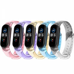 krasscom Set 5 curele pentru bratara smartwatch Mi Band 5 / Mi Band 6, silicon, culoare foto-sensibila, transparent, roz, mov, galben, albastru, negru (CUFIS178)