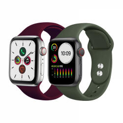 krasscom Set 2 curele din silicon cu conectori pentru Apple Watch 1 / 2 / 3 / 4 / 5 series 38 / 40 mm, verde , visiniu (CUFIS034)