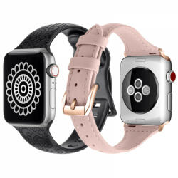 krasscom Set 2 curele Apple Watch 3 / 4 / 5 / 6 / 7 / 8 / SE series 38 / 40 / 41 mm, model gravat, silicon, piele, negru, roz deschis (CUFIS166)