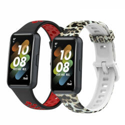 krasscom Set 2 x curele smartwatch pentru Huawei Band 7 bratara fitness, din silicon, multicolor, imprimeu leopard (CUFIS111)