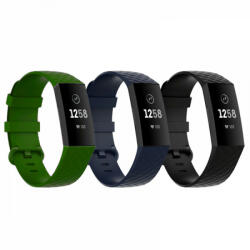 krasscom Set 3 curele sport pentru bratara fitness Fitbit Charge 4 / 3 / 3E din silicon, marime L, negru, albastru, verde (CUFIS050)