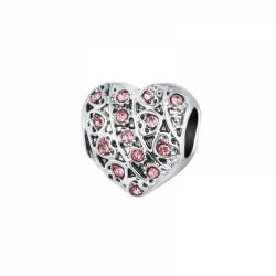 KRASSUS Talisman charm din aliaj placat cu Rodiu KRASSUS Pink Heart, pentru bratara sau pandantiv lant, model inima (BAM200)