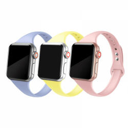 krasscom Set 3 curele slim din silicon pentru Apple Watch 1 / 2 / 3 / 4 / 5 38mm / 40mm , galben, roz, lila (CUFIS045)