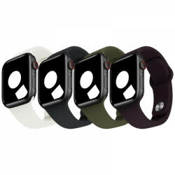 krasscom Set 4 curele Apple Watch 3 / 4 / 5 / 6 / 7 / 8 / SE series 38 / 40 / 41 mm, negru, alb, verde, mov inchis (CUFIS124)
