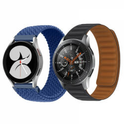 krasscom Set 2 curele pentru ceas, 22 mm, pentru Galaxy Watch 3 45mm, Gear S3 Frontier, Huawei Watch GT 3, Huawei Watch GT 2 46mm, Huawei Watch GT, nylon-albastru, piele-negru (CUFIS143)