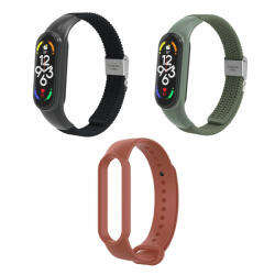 krasscom Set 2+1 CADOU curele smartwatch pentru Xiaomi Mi Band 7, bratara fitness, ajustabila, elastica, design impletit si simplu, catarama din otel inoxidabil, negru, verde (CUFIS112)