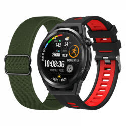 krasscom Set 2 curele pentru ceas, 22 mm, pentru Galaxy Watch 3 45mm, Gear S3 Frontier, Huawei Watch GT 3, Huawei Watch GT 2 46mm, Huawei Watch GT, negru - rosu, verde (CUFIS138)