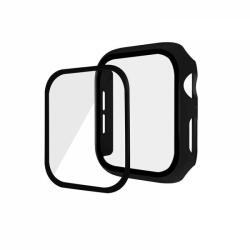 krasscom Set 2 in 1 carcasa tip rama ecran si folie de sticla, pentru Apple Watch 4 / 5 / 6 series, 44mm, negru (HUFIS020)