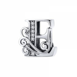KRASSUS Talisman charm din Argint 925 KRASSUS Letter E, cu Zirconiu, pentru bratara sau pandantiv lant, model litera (BAM207)