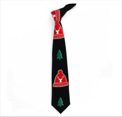 Ianthe Karácsonyi nyakkendő, fekete, piros sapka mintás, poliészter, 145 x 8 cm (5995206006107)