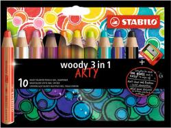 STABILO Színes ceruza készlet, kerek, vastag, STABILO Woody ARTY 3 in 1 , 10 különböző szín (880/10-1-20) - irodaszermost