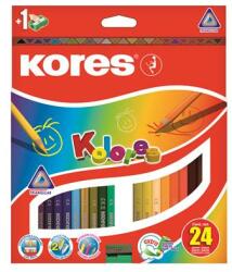 Kores Színes ceruza készlet, háromszögletű, KORES Triangular , 24 különböző szín (93324) - irodaszermost