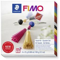 FIMO Gyurma készlet, 4x25 g, égethető, FIMO Leather Effect , kulcstartó (8015 DIY2)