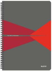 Leitz Spirálfüzet, A4, kockás, 90 lap, laminált karton borító, LEITZ Office , szürke-piros (46470025)