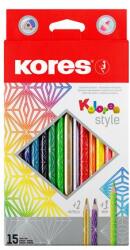 Kores Színes ceruza készlet, háromszögletű, KORES Kolores Style , 15 különböző szín (93310)