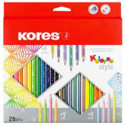 Kores Színes ceruza készlet, háromszögletű, KORES Kolores Style , 26 különböző szín (93320)