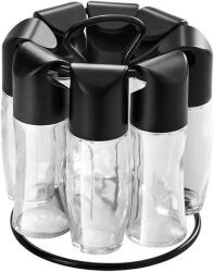Metaltex Suport pentru condimente carusel Spice 8 cu 8 recipiente din sticla cu capace negre