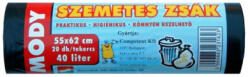 Szemeteszsák 40 liter 55 x 62 cm erősített 20 db/tekercs fekete - bolt