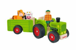 Globo Tractor cu remorca din lemn Globo cu figurine si accesorii