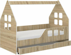 Wooden Toys Hangulatos HÁZIKÓ gyerekágy SONOMA 160x80cm matraccal és ágynemű (Domek160szufj)
