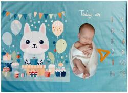 Milestone Pătură foto Milestone - Ziua de naștere, 70 x 100 cm, albastru (101113) Lenjerii de pat bebelusi‎, patura bebelusi
