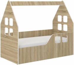 Wooden Toys Hangulatos HÁZIKÓ gyerekágy SONOMA 140x70cm - ajándék matraccal - (Domek140sonj)