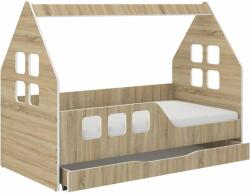 Wooden Toys Hangulatos HÁZIKÓ gyerekágy SONOMA 160x80cm matraccal és ágynemű (Domek160szufb)