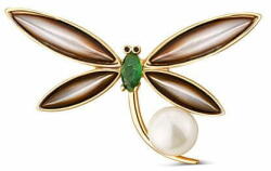 JwL Luxury Pearls Bájos bross, valódi fehér gyönggyel és gyöngyházzal 2 az 1-ben Szitakötő JL0821