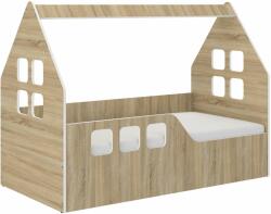 Wooden Toys Hangulatos HÁZIKÓ gyerekágy SONOMA 160x80cm - ajándék matraccal - (Domek160sonb)