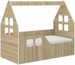 Wooden Toys Hangulatos HÁZIKÓ gyerekágy SONOMA 140x70cm - ajándék matraccal - (Domek140sonb)