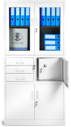 JAN NOWAK FILIP | 991-2 Fém iratszekrény vitrinnel és széffel / FEHÉR színben (991-2)