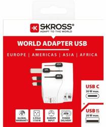 SKROSS USB A/USB C töltő bemenettel földelt világutazó adapter (1.302473)